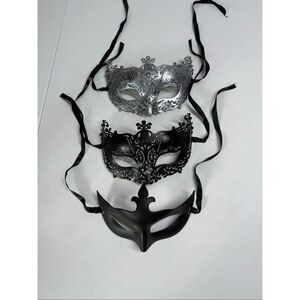 3 pcsHis/Hers Couple Black Masquerade Ball Masks Half Face Vintage Plastic